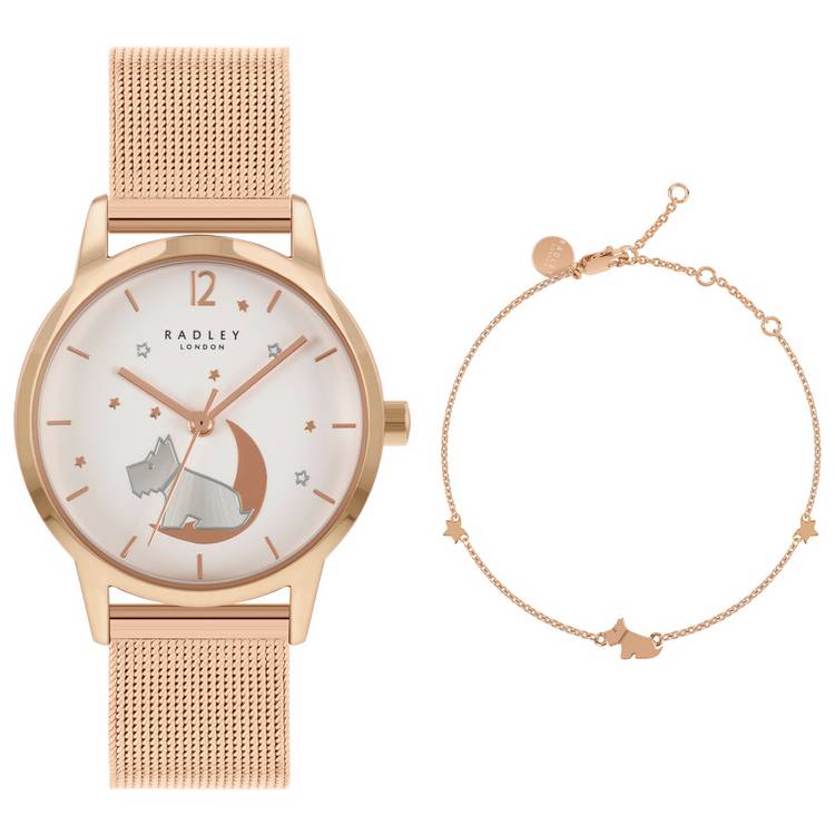 Radley Dog In Moon Rose Gold Mesh Strap Watch/ Bracelet Set