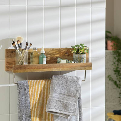 Argos Habitat Wooden Wall Mounted Shelf and Towel Rail Neutral Bathroom Shelf- Buy online at McGrocer