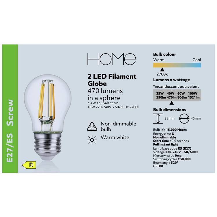 Argos Home ES LED bulbs 2 pack (British brand)