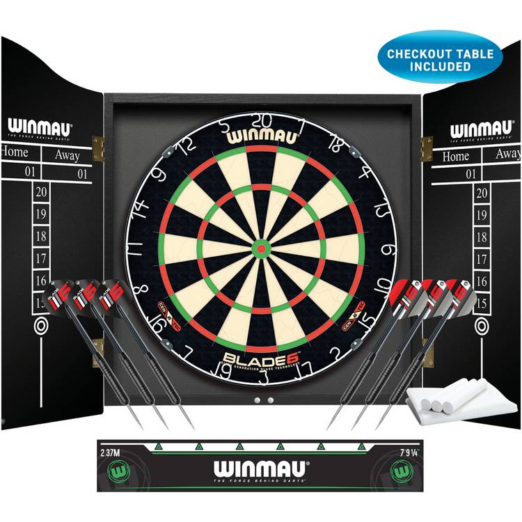 Winmau Blade 6 Championship dartboard set with cabinet (British brand)