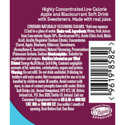 Robinsons Apple & Blackcurrant Squash 66ml, imported from the UK