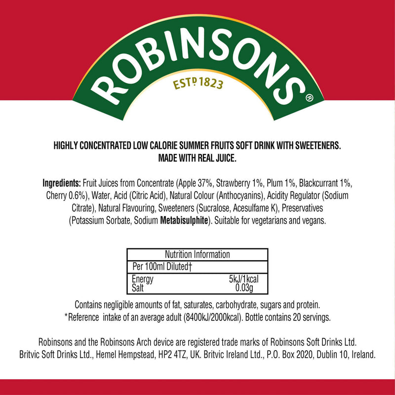 Robinsons Mini Summer Fruits On-The-Go Squash 66ml, imported from the UK
