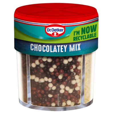 Dr. Oetker chocolatey sprinkles mix 93g recycling jar - British product