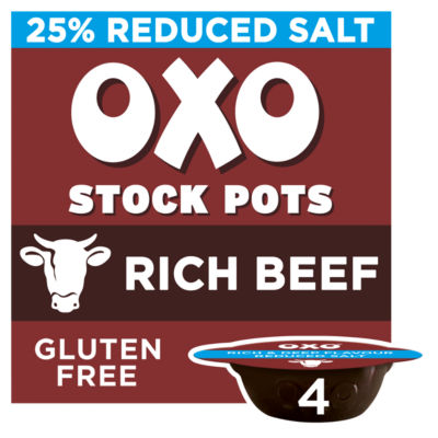 Oxo reduced salt rich beef stock pots 4 x 20g, imported from the UK