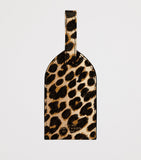 Smythson Panama leather luggage tag with leopard print (British brand)