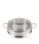 Harrods Le Creuset 3-Ply Stainless Steel Sauté Multi-Steamer with Glass Lid (24cm)- Buy online at McGrocer