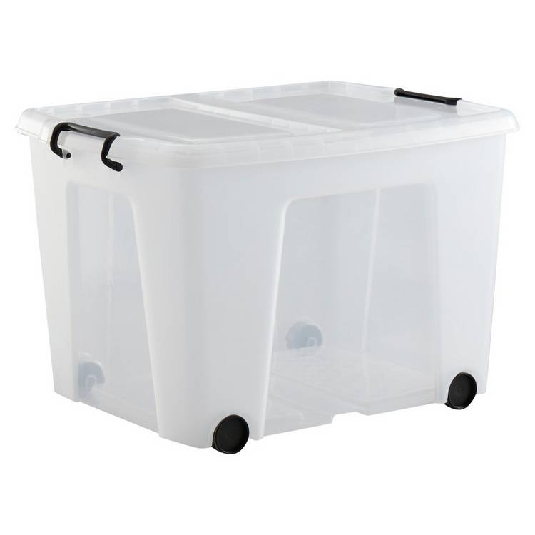Strata 75L wheeled clear storage box with lid - British product