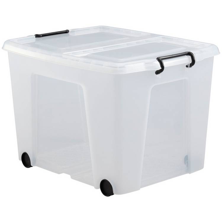 Strata 75L wheeled clear storage box with lid - British product