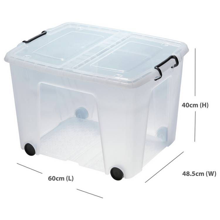 Strata 75L wheeled clear storage box with lid - British product