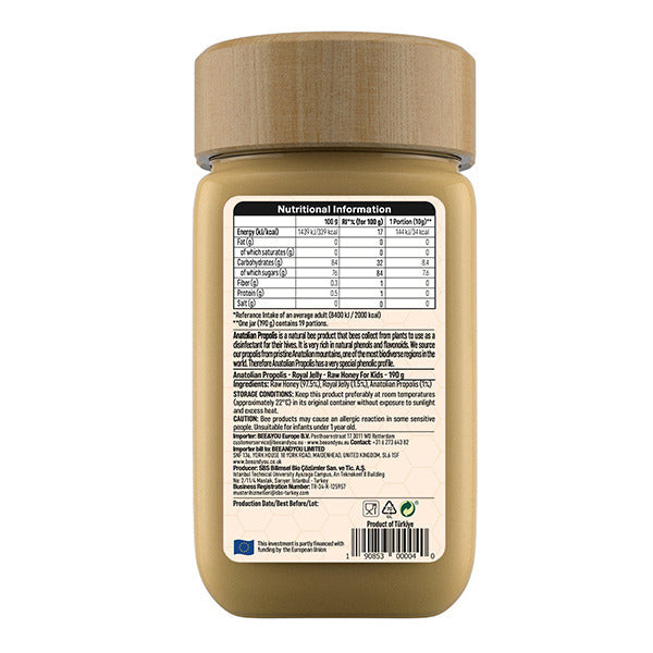 Bee&You Kids Propolis Royal Jelly Raw Honey Mix 190g (British brand)