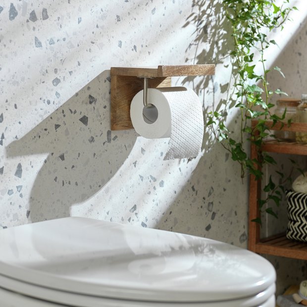 Habitat mango wood toilet roll holder shelf natural - British product