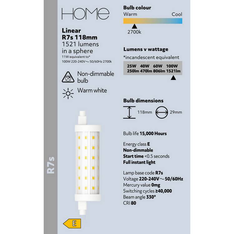 Argos Home 11W LED R7s bulb warm white, imported from the UK