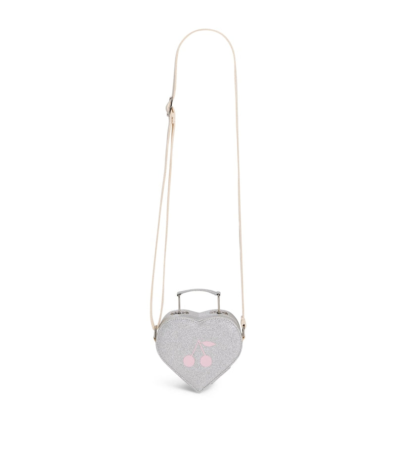 Bonpoint heart-shaped shoulder bag with printed cherries and sequins (British brand)