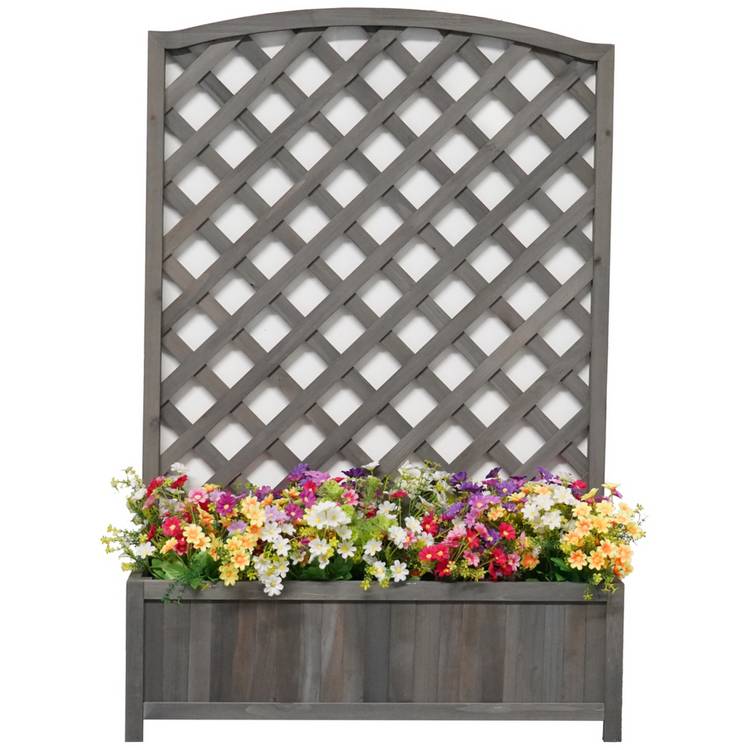 Large lattice wooden planter in grey with 33L capacity, UK version