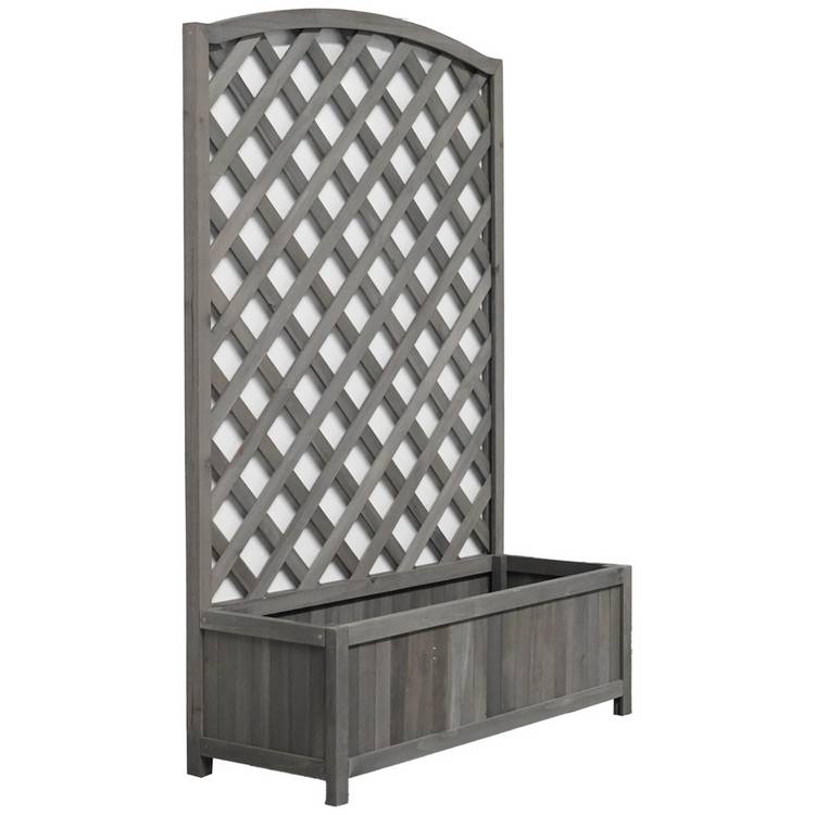 Large lattice wooden planter in grey with 33L capacity, UK version