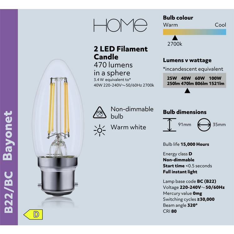 Argos Home 3.4W LED light bulb 2-pack (British brand)
