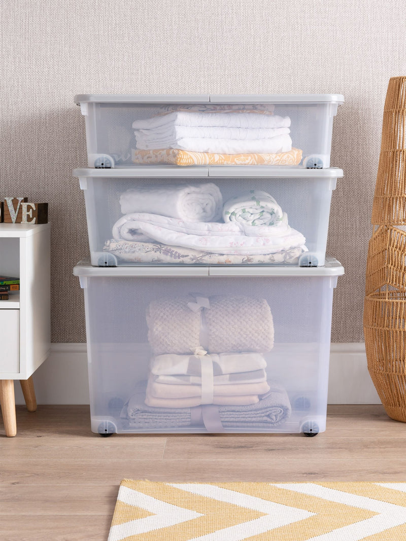 Wham clear wheeled multisize storage box set, imported from the UK