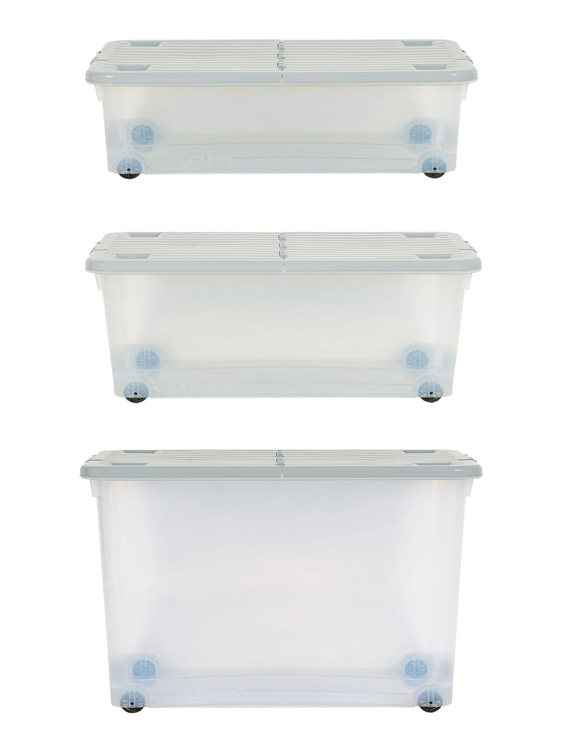 Wham clear wheeled multisize storage box set, imported from the UK