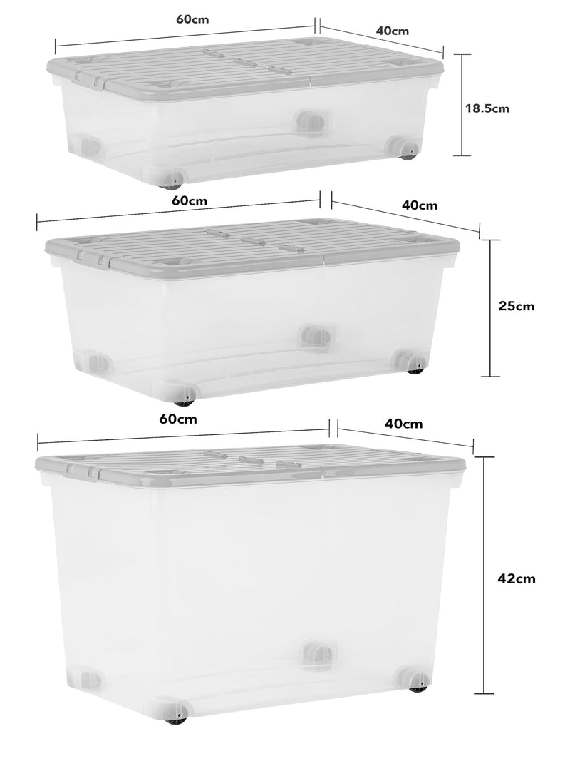 Wham clear wheeled multisize storage box set, imported from the UK