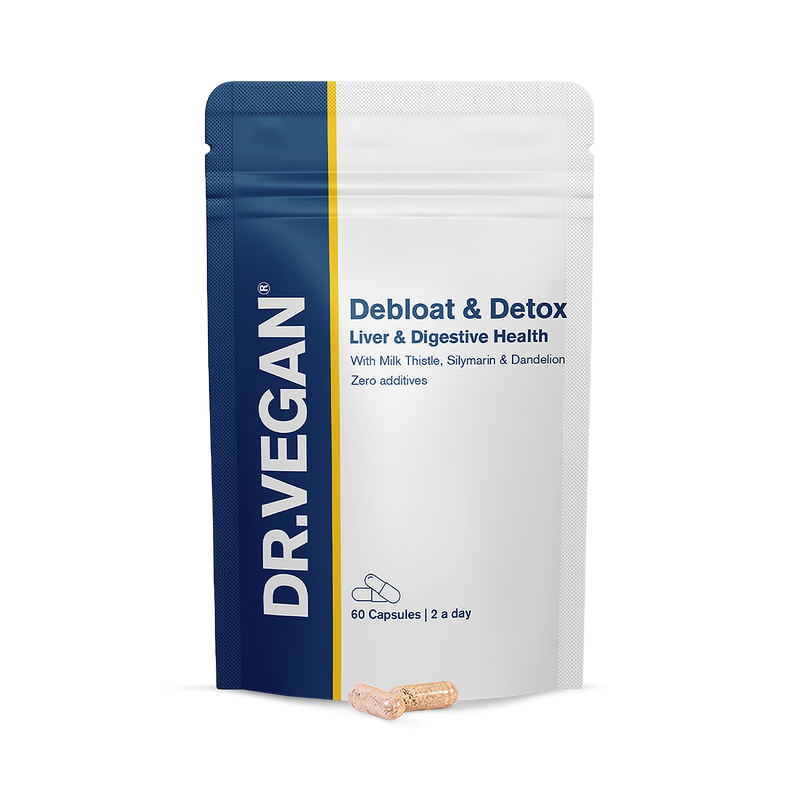 Dr. VEGAN Debloat and Detox supplement 60 capsules, imported from the UK
