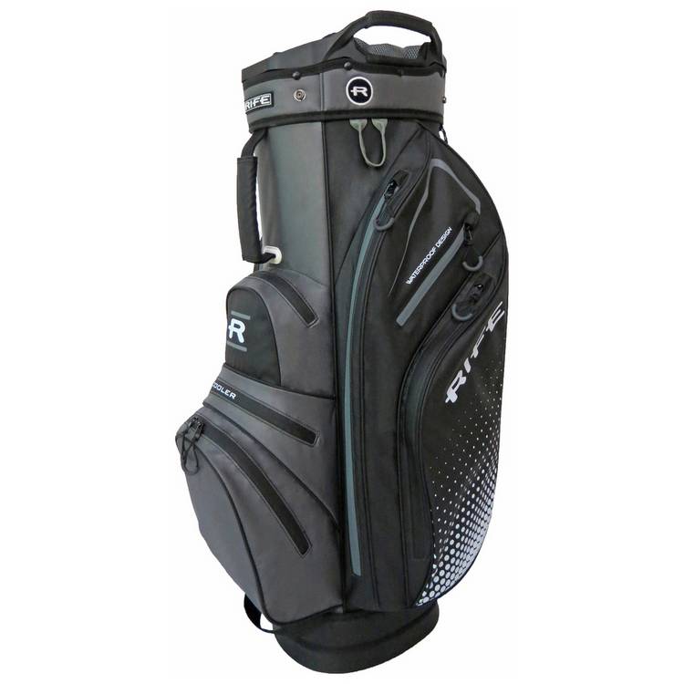 Rife waterproof golf cart bag in black/grey, imported from the UK