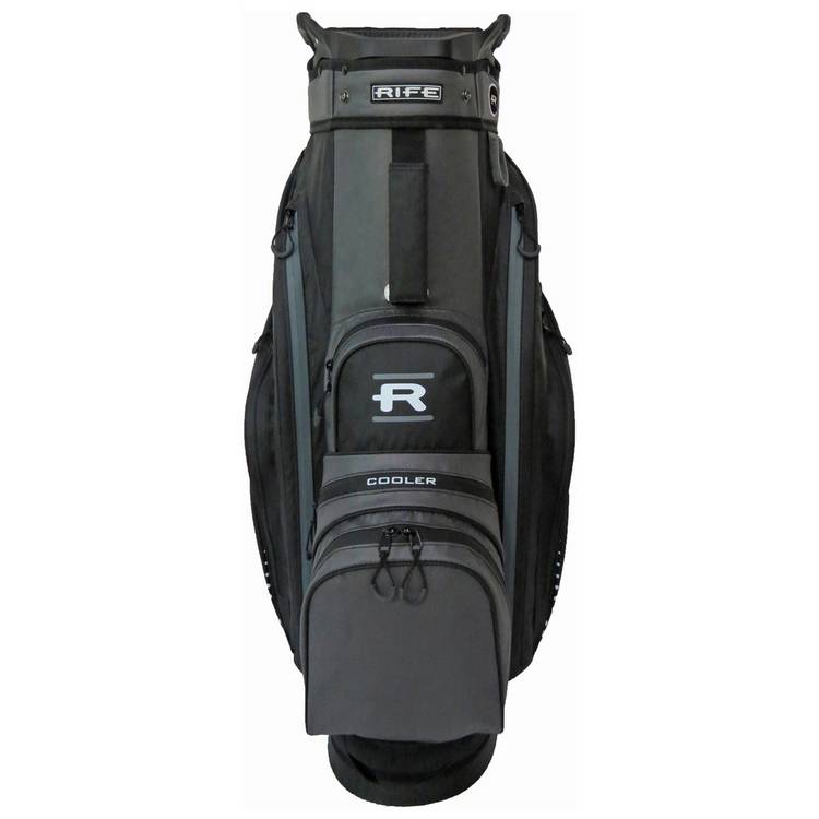 Rife waterproof golf cart bag in black/grey, imported from the UK