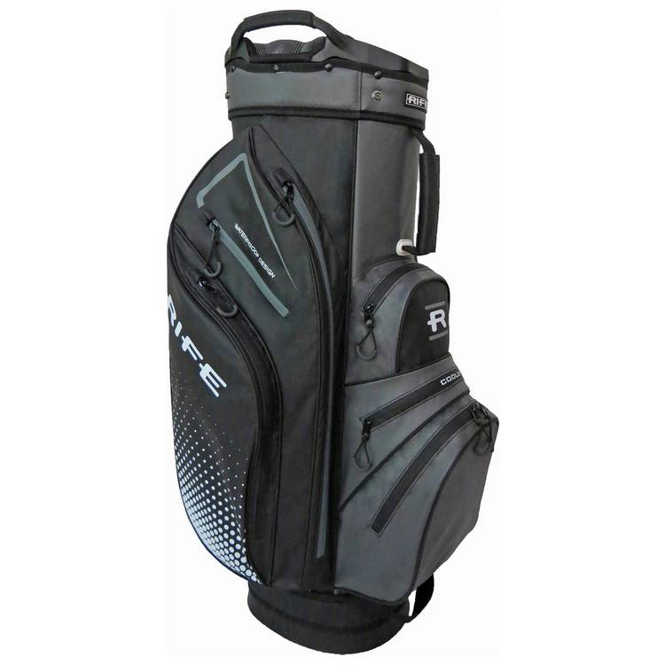 Rife waterproof golf cart bag in black/grey, imported from the UK