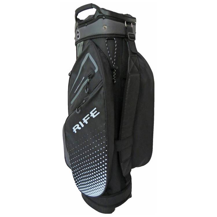 Rife waterproof golf cart bag in black/grey, imported from the UK