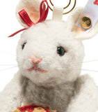Steiff stuffed mouse tree decoration with pie - UK version