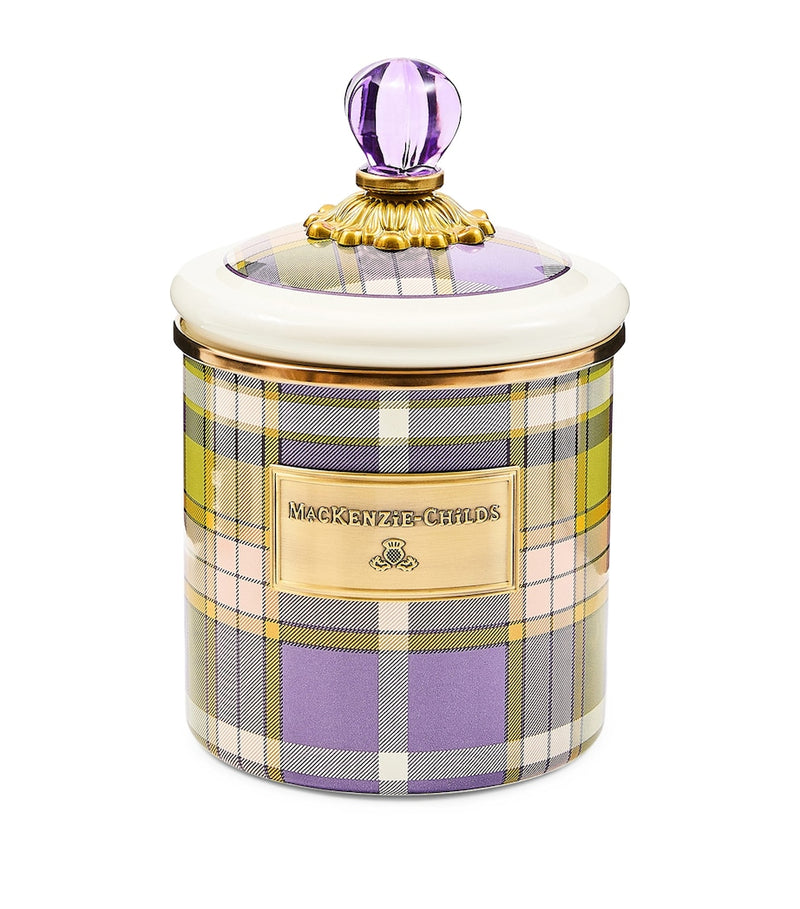 MacKenzie-Childs violet check steel canister 12cm, UK version