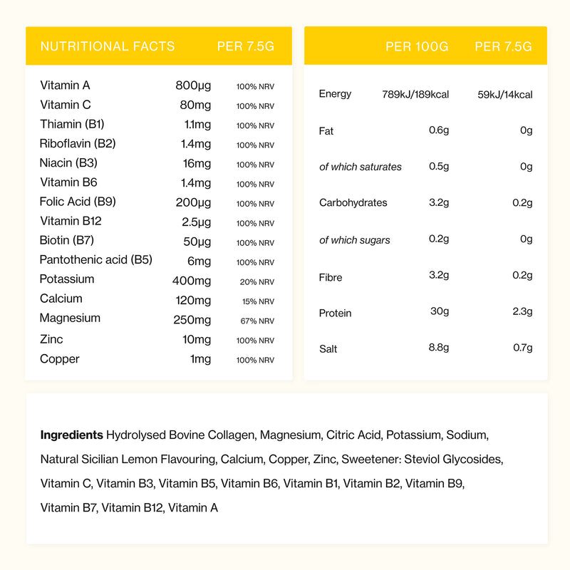 Sunny Collagen and Electrolytes powder Sicilian Lemon 30x7.5g, imported from the UK