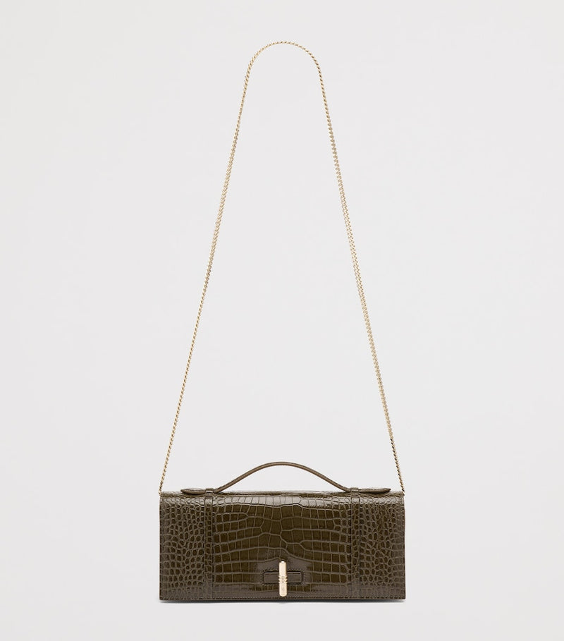 Malone Souliers croc-embossed May clutch bag, imported from the UK