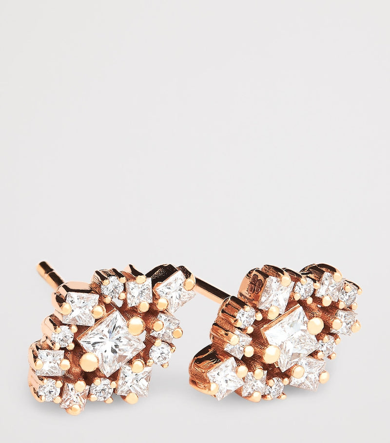 Suzanne Kalan La Fantasie rose gold diamond stud earrings (British brand)