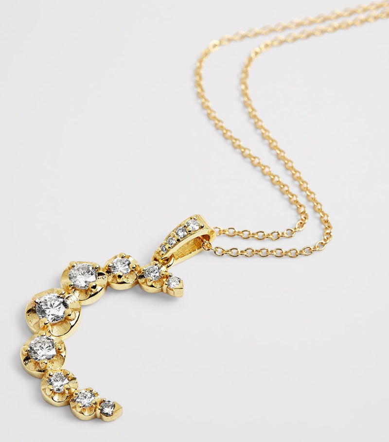 Jennifer Meyer moon necklace in yellow gold with diamonds (British brand)