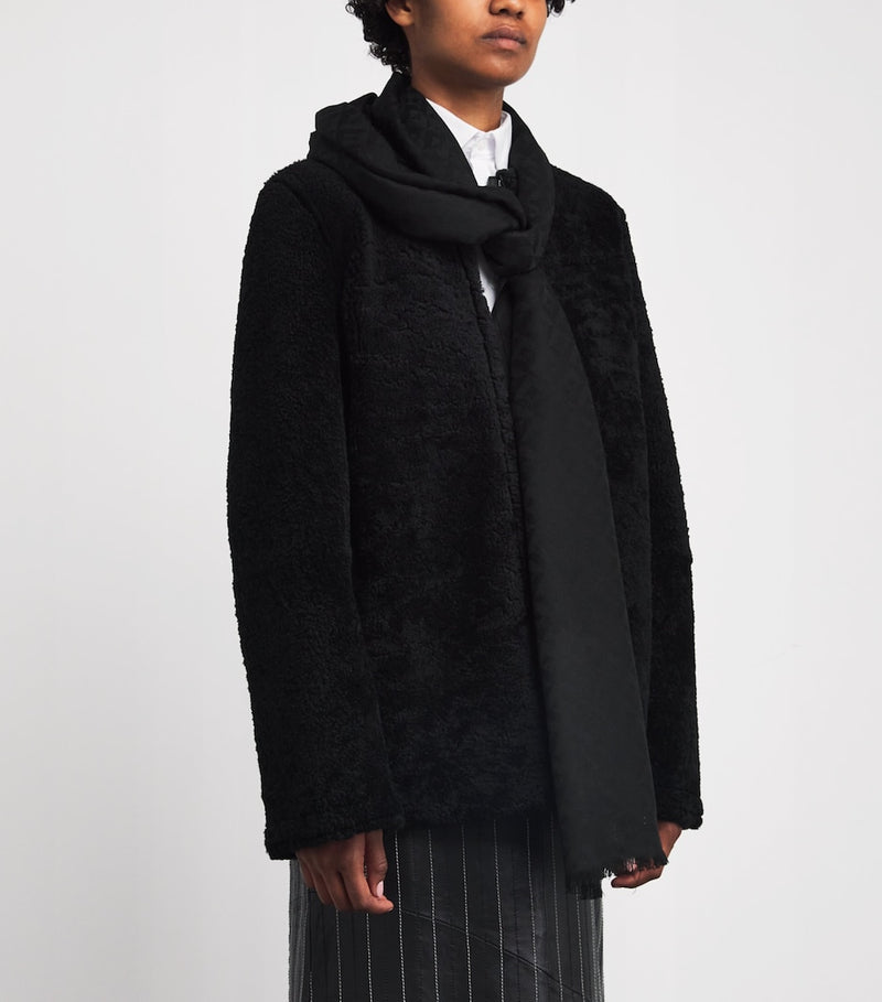 Harrods wool geometric jacquard scarf (British brand)
