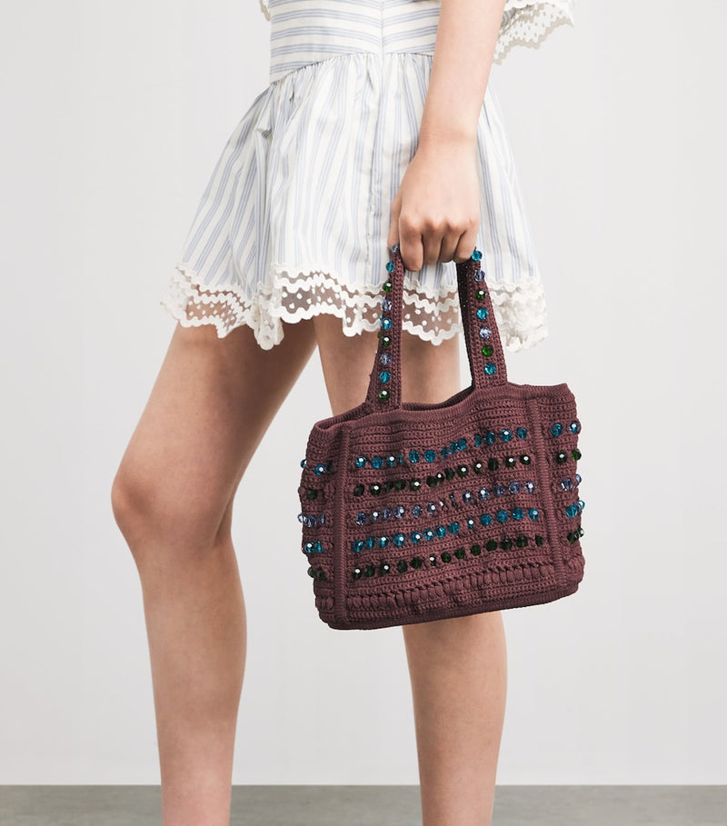 Sandro Paris crochet beaded top-handle bag, imported from the UK