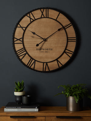 Bronx Natural Black Wooden Wall Clock 60cm