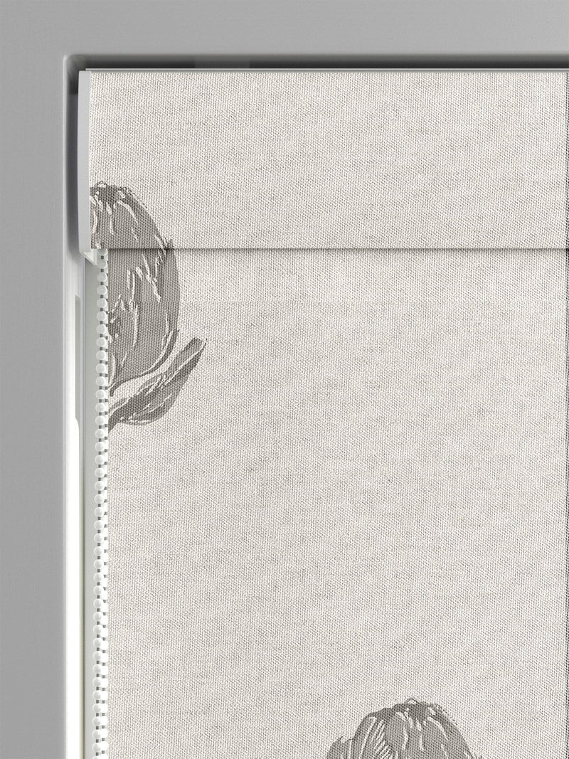 Emily Bond pebble grey 100% cotton roman blinds globe pattern, imported from the UK