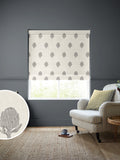 Emily Bond pebble grey 100% cotton roman blinds globe pattern, imported from the UK