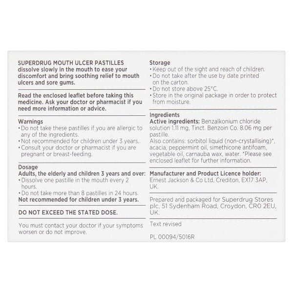 Superdrug Mouth Ulcer & Sore Gums Relief Pastilles x 24 GOODS Superdrug