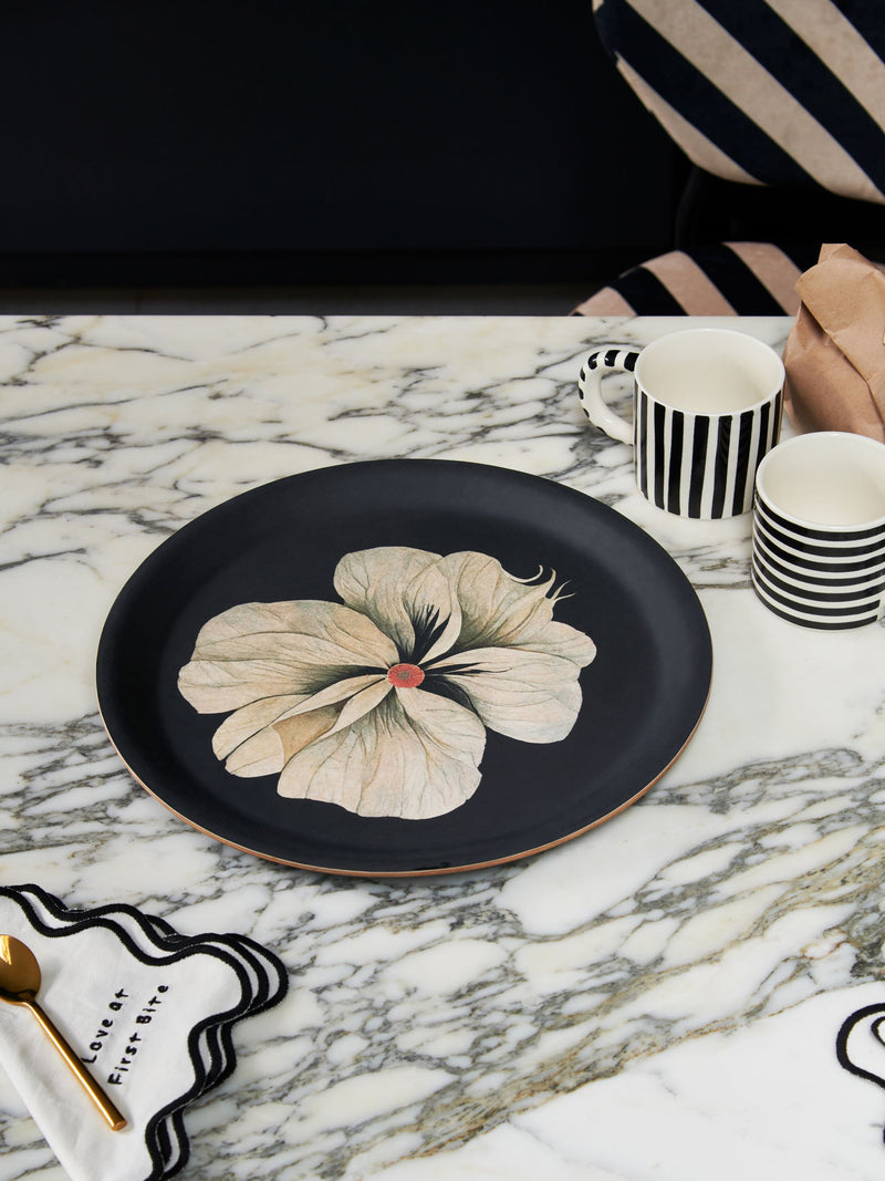 Rockett St George black cream floral wood veneer tray - British product