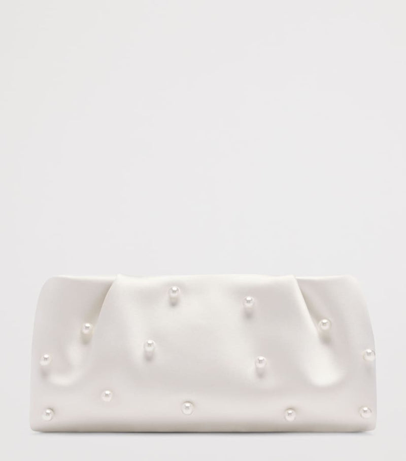 Malone Souliers Vittoria satin clutch bag with faux pearls, imported from the UK