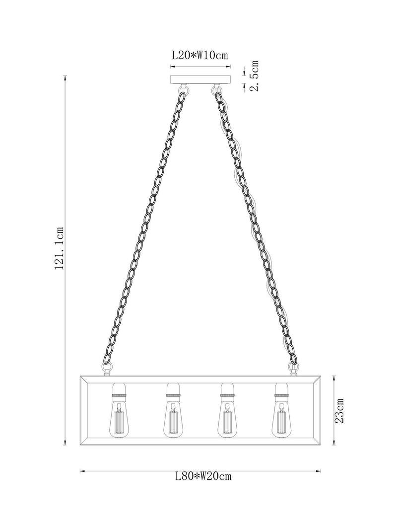 Brooklyn linear 4-light pendant ceiling light - British product