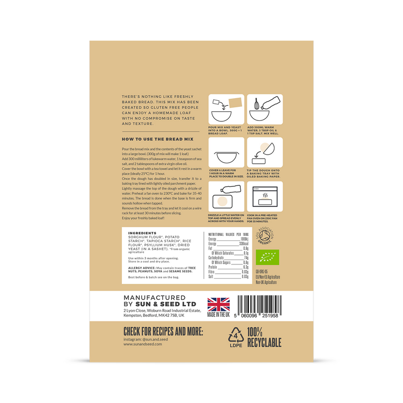 Sun & Seed organic gluten free bread mix 300g, imported from the UK