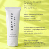 Lucy Bee face sunscreen SPF 50 with niacinamide and B5 50ml - British product