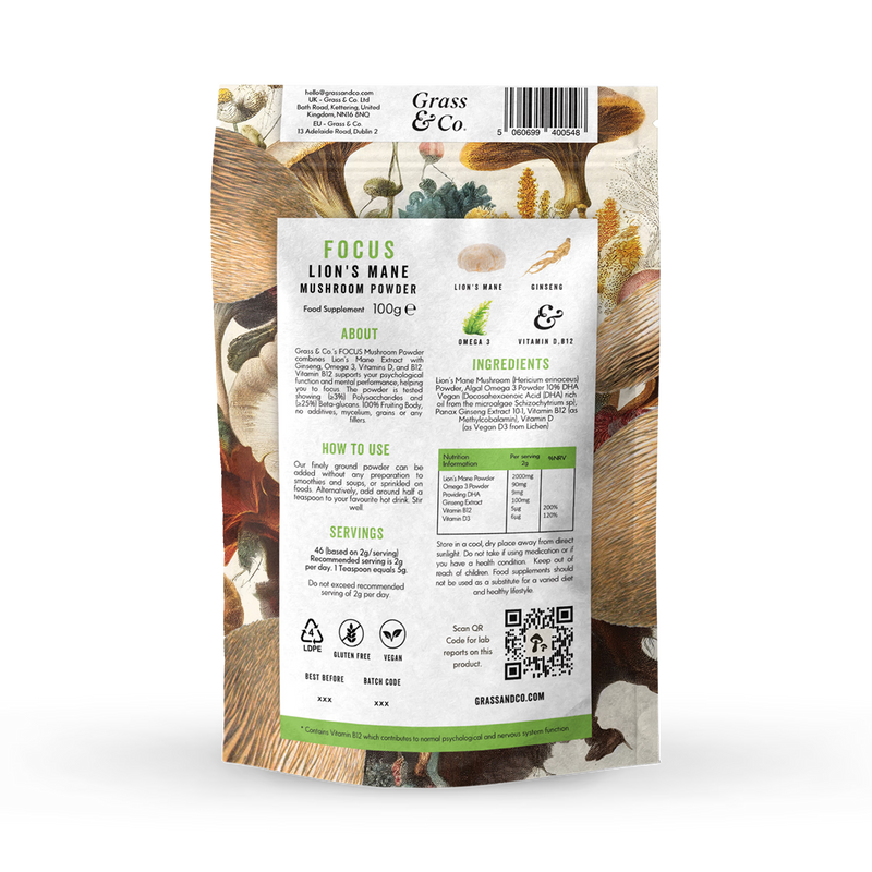 Grass & Co. Lion's Mane Mushroom Powder 100g, UK version