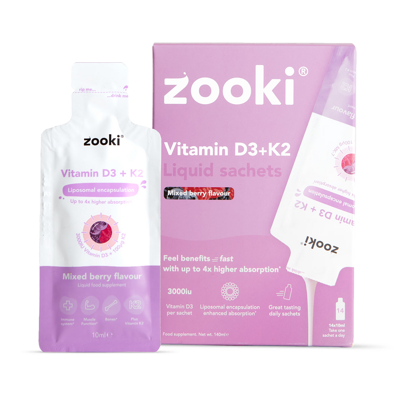 Zooki liposomal vitamin D3 K2 mixed berry 14 sachets (British brand)