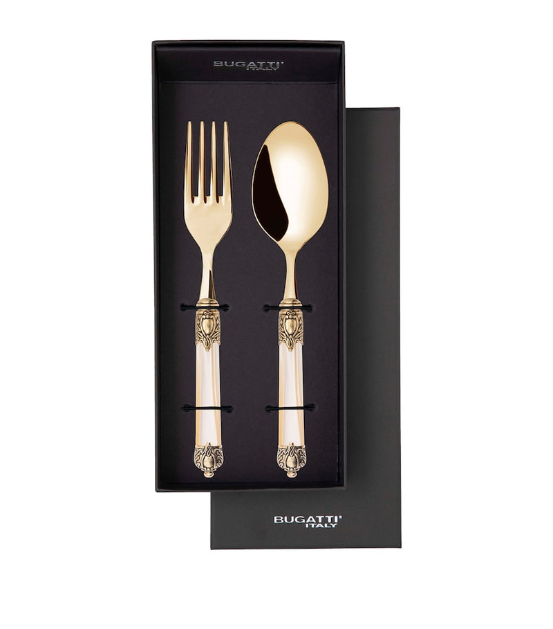 Bugatti Rinascimento 2-piece serving set in stainless steel with gold plating, UK version
