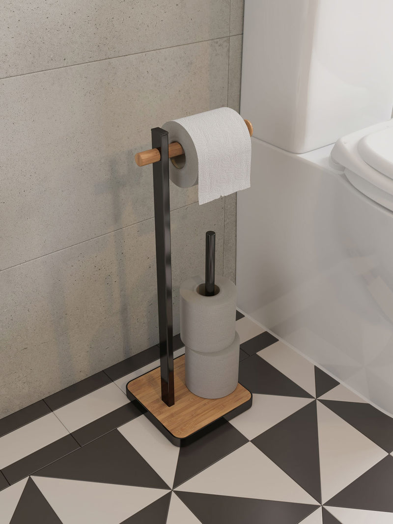 Croydex freestanding black toilet roll holder 61cm height - British product