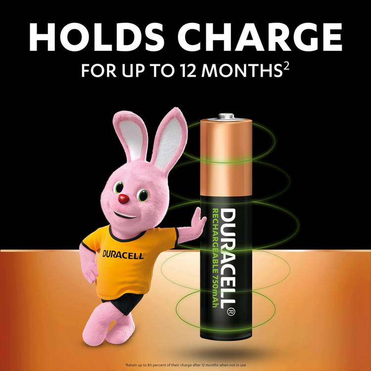Duracell Plus rechargeable AAA batteries pack of 4, imported from the UK